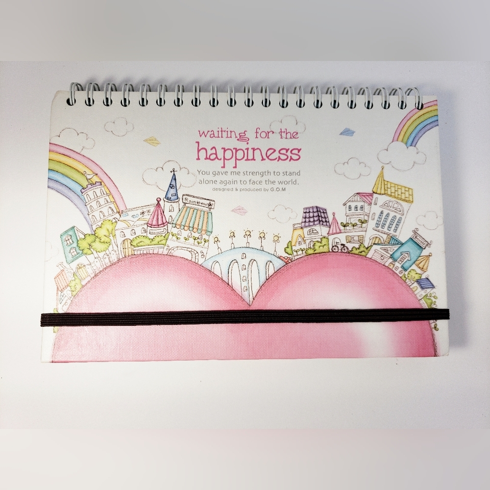 Pink Happiness Spiral Notebook with Cityscape Design